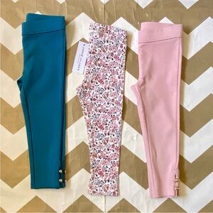 Janie and Jack Teal, Floral, and Pink Leggings Set